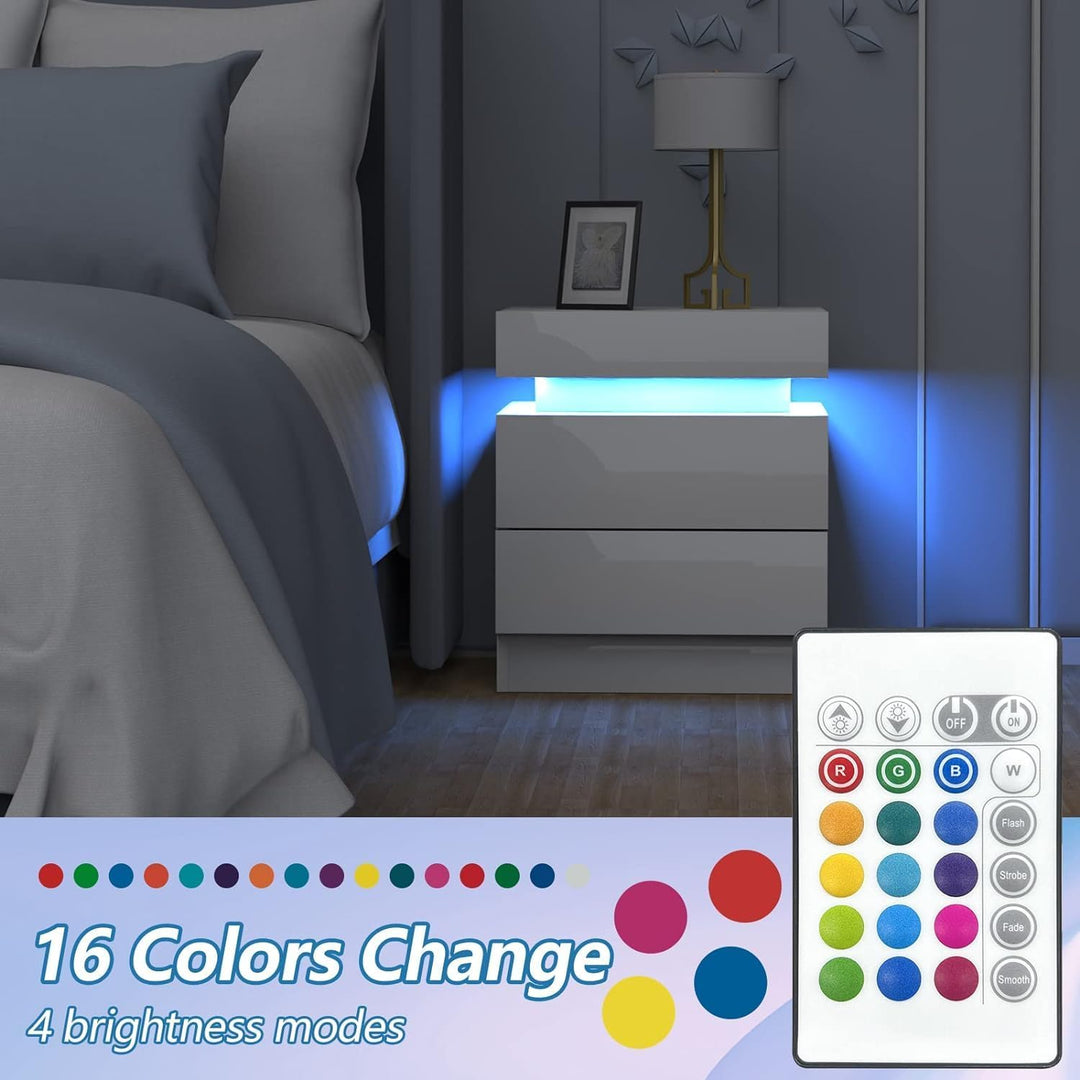 Lvhecforhm Nachtschrank 2er Set Weiss, Hochglanz Nachttisch, Modern Nachttisch 2 Schubladen, Nachtis