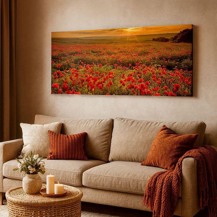 Panorama Bilder auf Leinwand 100x40cm Leinwandbild Mohn Blume Wiese Gross Wanddeko Bild Schlafzimmer