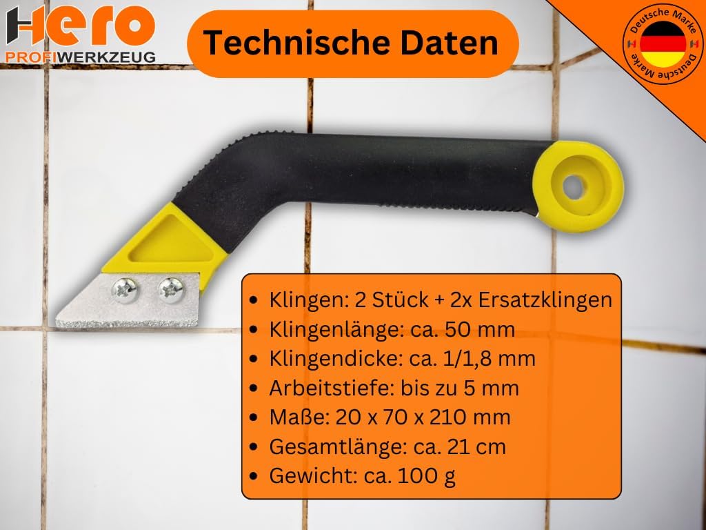 HERO Fugenschaber 2 Stück Fugenreiniger Hartmetall Fugenkratzer Fugenentferner Werkzeug mit 2 Stück