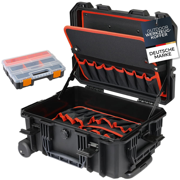 HMF 15604-02 Outdoor Werkzeugtrolley, Werkzeugkoffer leer mit Rollen | 46,5 x 36 x 22,5 cm, Trolley