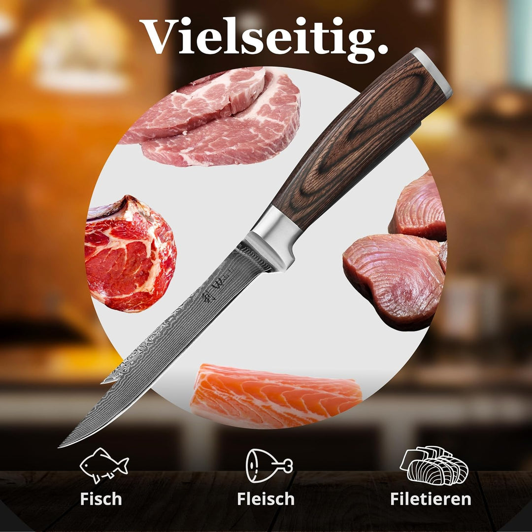 zayiko Black Edition Damastmesser Ausbeinmesser | Scharfe 14 cm Klinge aus 67 Lagen edlem dunklen Da
