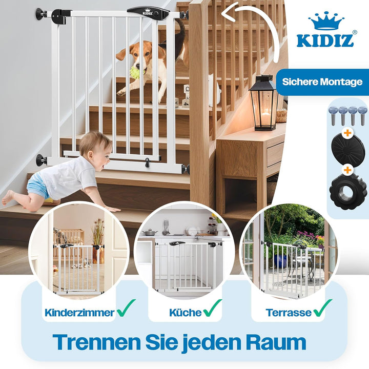 KIDIZ Treppenschutzgitter ohne Bohren | Verstellbare Breite: 88-94 cm, 75 cm hoch, Türschutzgitter u