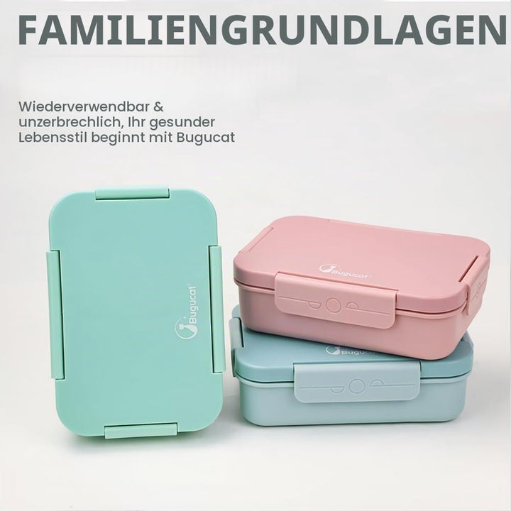Bugucat Lunchbox Kinder 1300ML 2Set, Brotdose Kinder mit 5 Fächern Bento Box Brotdosen mit Besteckse