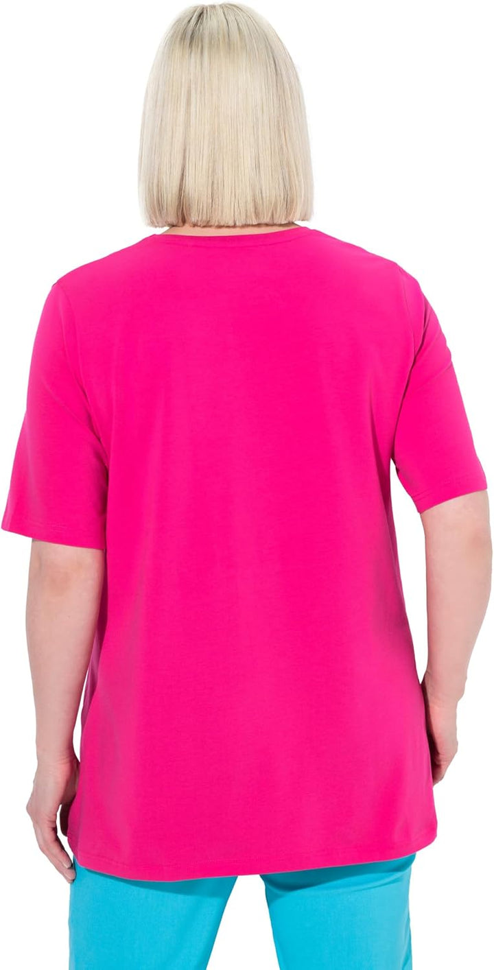 Ulla Popken Damen T-Shirt, A-Linie, V-Ausschnitt, Halbarm Shirt V-Neck 46-48 Magentapink, 46-48 Mage