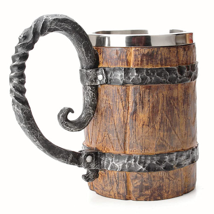 OTARTUDE Bierkrug aus künstlichem Eichenholz, mittelalterlich, Retro, Wikinger-Stil, Edelstahl, 500