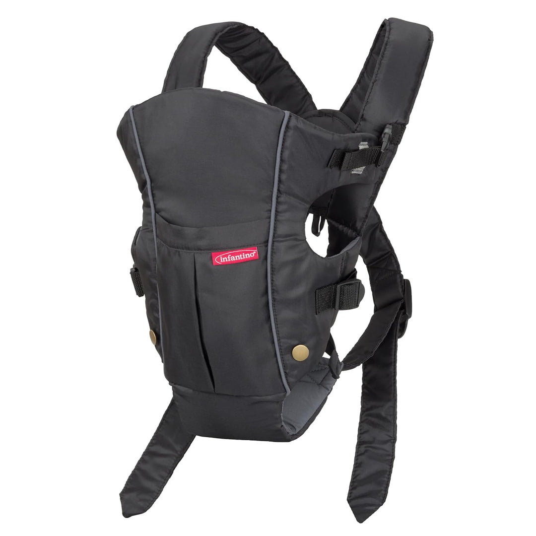 Infantino Swift Classic Babytrage, 2 Tragepositionen mit Wonder Cover Lätzchen, verstellbare Gurte,