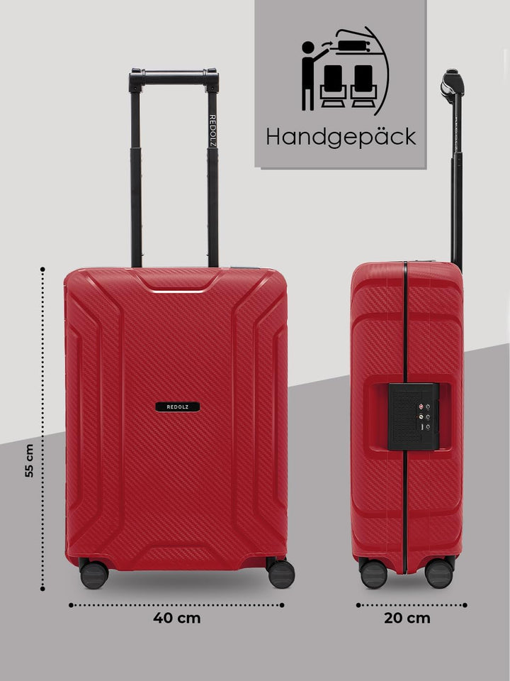 REDOLZ Hartschalen Kabinen-Koffer ohne Reissverschluss | 3-Punkt-Verschluss-System | Kleiner Trolley