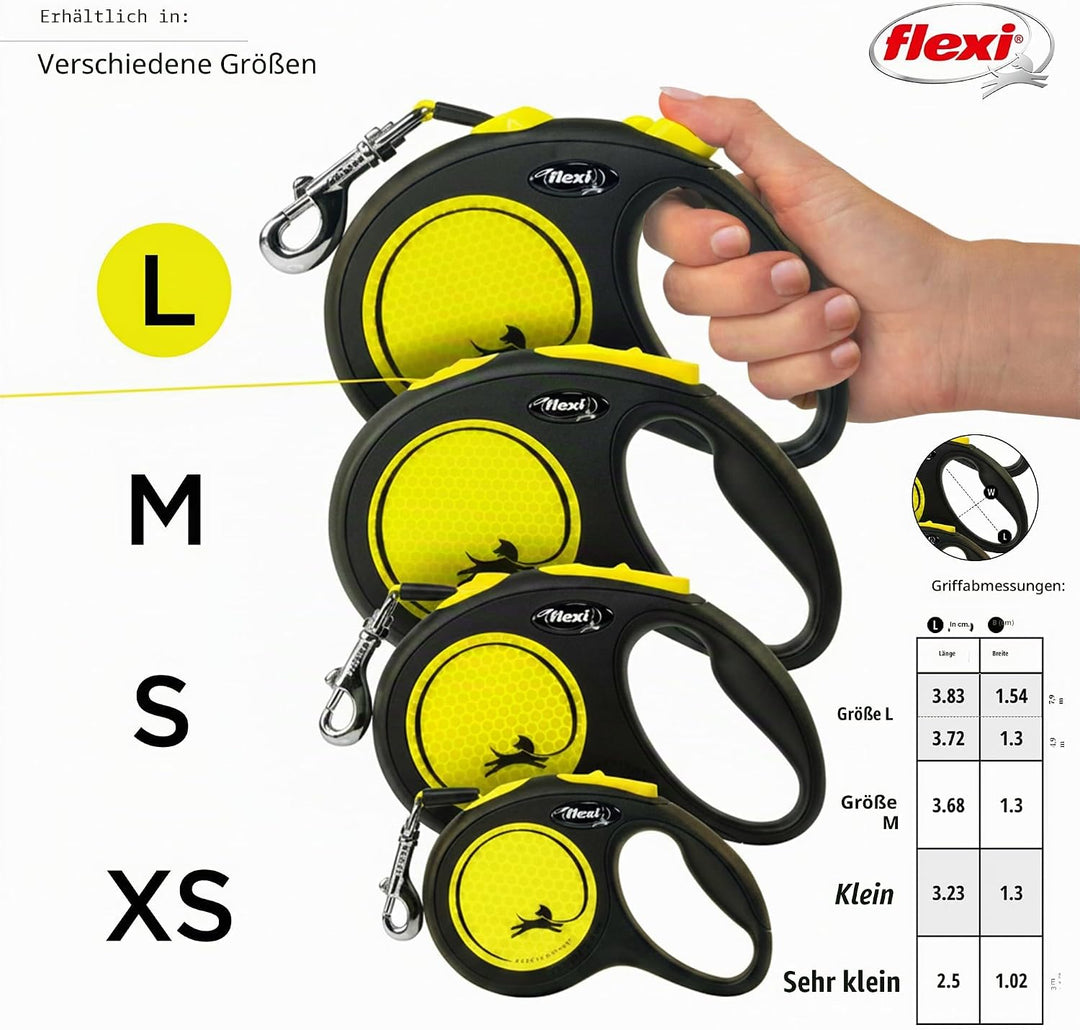 flexi cl31t5.250.s Neo einziehbare Hundeleine, gross, Schwarz/Neon Black/ Neon 1 Stück (1er Pack), B