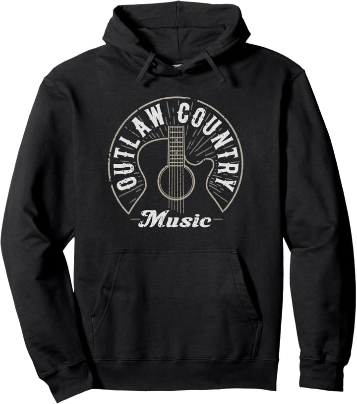 Outlaw Country Music Guitar Outline Pullover Hoodie