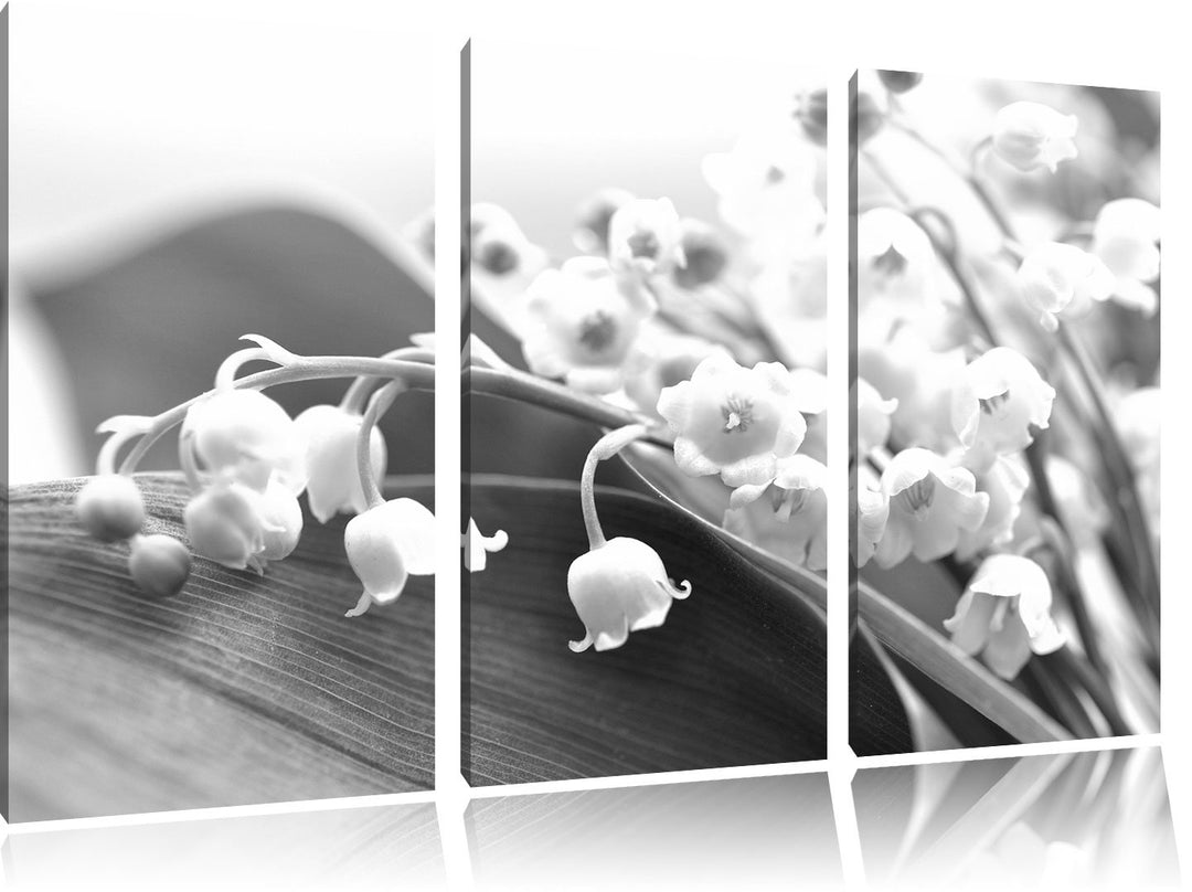 Pixxprint Maiglöckchen Ostern Kunst B&W 3-Teiler Leinwandbild 120x80 Bild auf Leinwand, riesige Bild