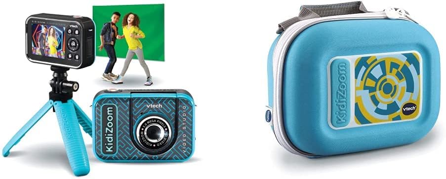 VTech Kidizoom Video Studio HD blau – Kinderkamera mit Greenscreen, Stativ, Effekten, Selfielinse un