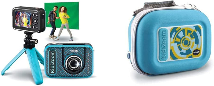 VTech Kidizoom Video Studio HD blau – Kinderkamera mit Greenscreen, Stativ, Effekten, Selfielinse un