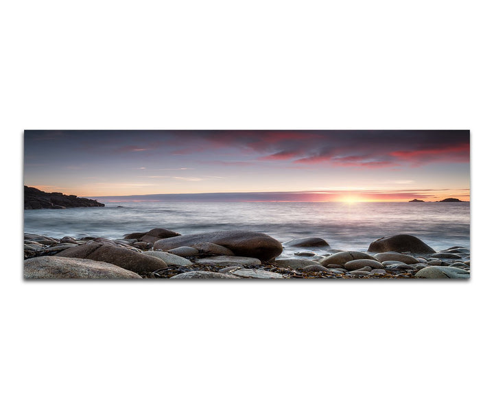 Paul Sinus Art Panoramabild auf Leinwand und Keilrahmen 150x50cm Cornwall Meer Steine Sonnenuntergan