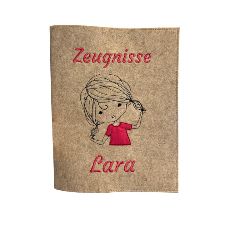 Personalisierte Zeugnismappe A4 aus Filz | süsses Mädchen Girl| hochwertig bestickt | Schulkind | Ge
