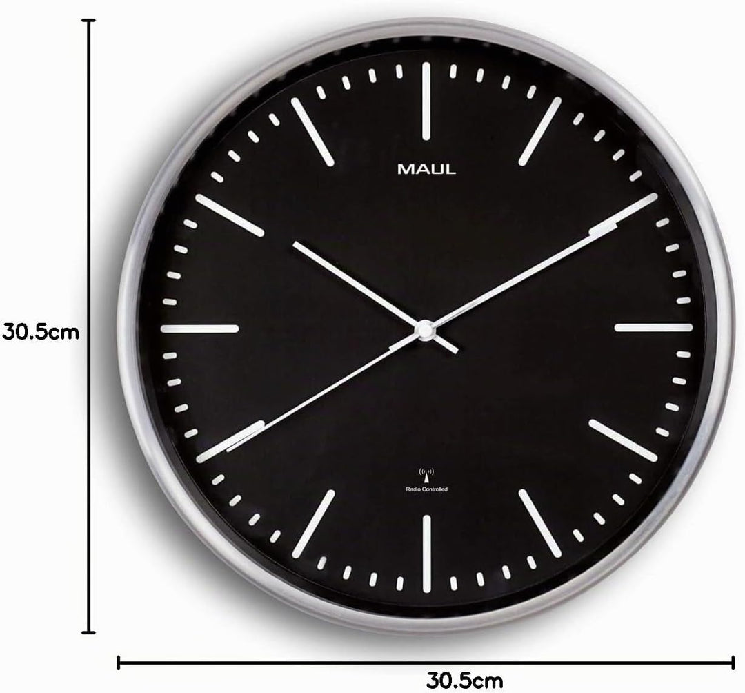 Maul Funkwanduhr MAULfly Ø 30cm | Wanduhr aus Mineralglas | automatische Zeiteinstellung | schmaler