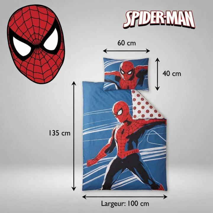 Spiderman-Bettwäsche-Set für Kinderbett 100x135 cm + Kissenbezug 40x60 cm, 100% Baumwolle, nachtleuc