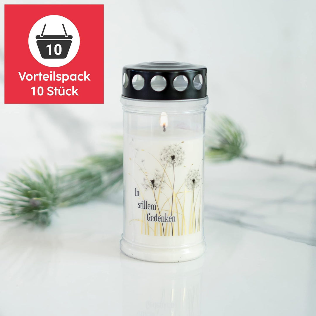 10er Set HOFER GRABKERZEN 4 Tage Brenndauer - Das Original [Black Feeling] Trauerkerzen mit Deckel |