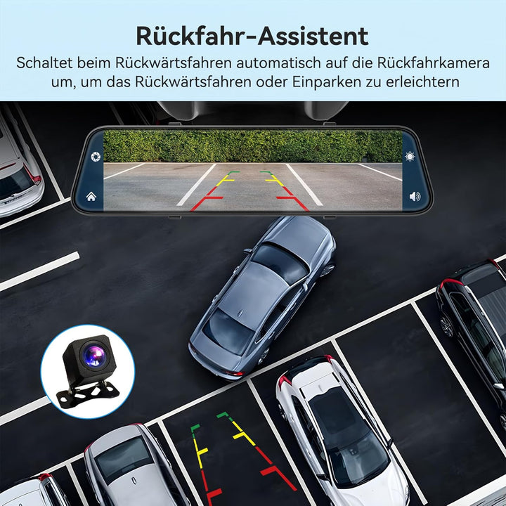 Herilary 12 Zoll 4K Rückfahrkamera Spiegel mit Wireless Android Auto CarPlay, Dashcam Spiegel mit G-