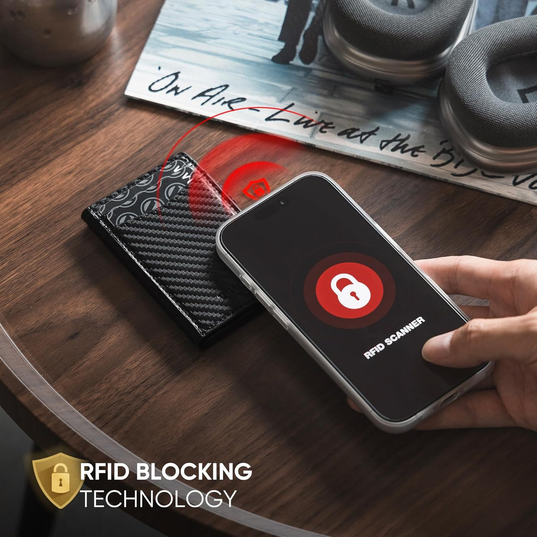 VULKIT Kreditkartenetui Leder Kartenetui RFID Blocking Automatische Pop Up Visitenkartenetui für Kar