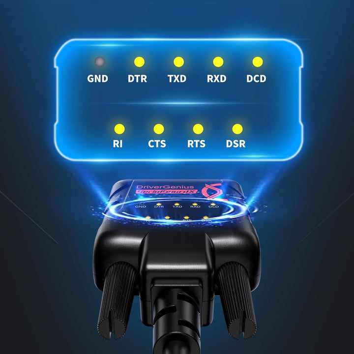 DriverGenius SerialGuardX Series | USB-C zu FTDI RS232 Seriell Adapter, 9 Datenüberwachungs-LEDs, ES