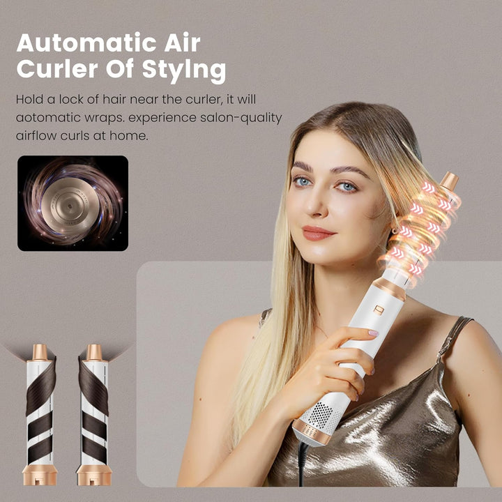 Hairstyler 5 in 1 Hair Styler Set, Haarstyler mit Luft Lockenstab Föhn Thermal Brush Glättbürste, Mu