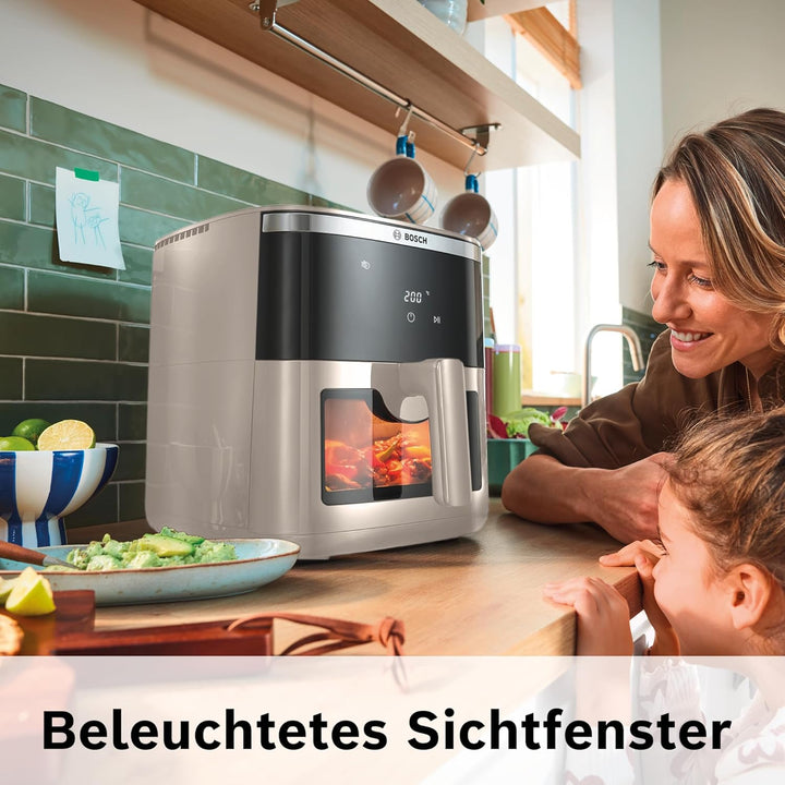 Bosch Heissluftfritteuse Serie 6, XXL Air Fryer, creme, 7,2 L Fassungsvermögen, beleuchtetes Sichtfe