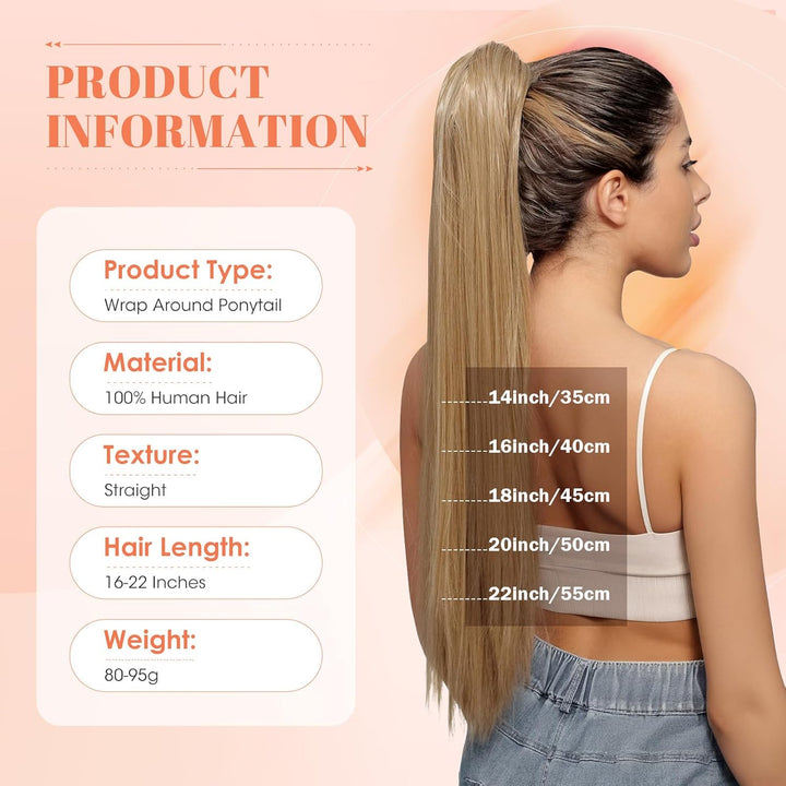 Benehair Ponytail Extension Echthaar, 100% Echthaar Zopf Extensions Echthaar, Wrap Around Ponytail f