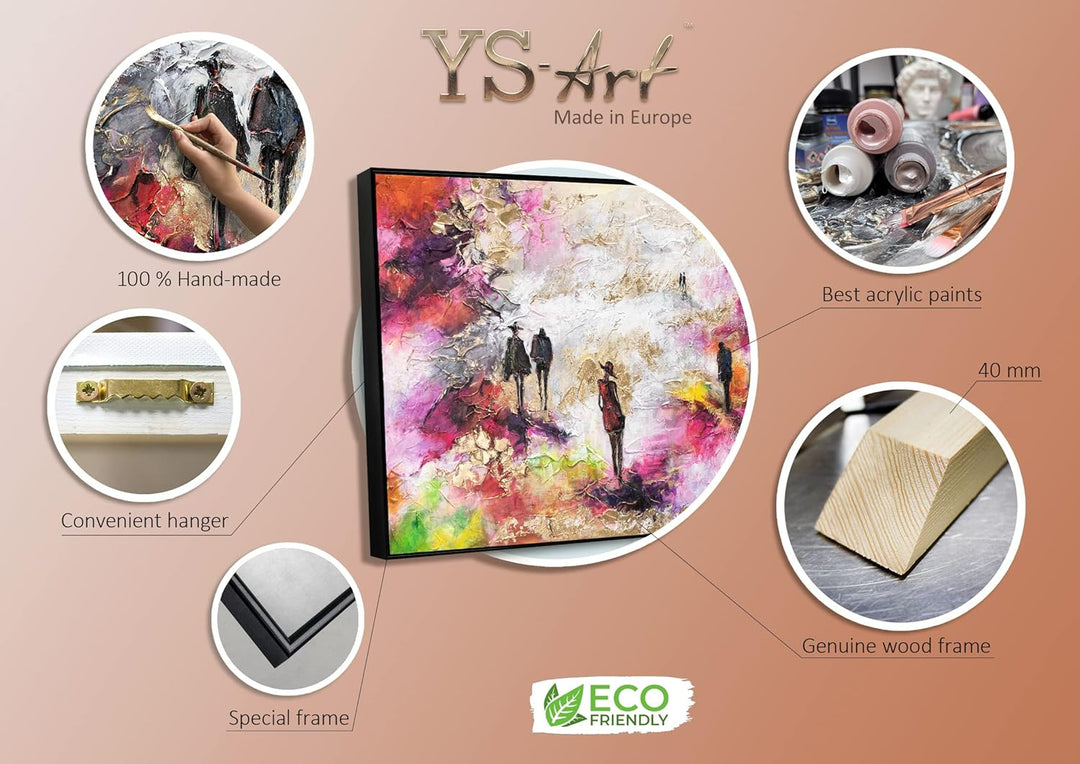 YS-Art XXL Abstrakt Acryl Gemälde auf Leinwand mit Rahmen Frühlingskühle handgemalte Wandbilder Wohn