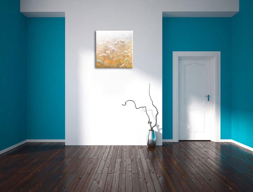 Pixxprint Romantische Blumenwiese Schwarz/Weiss, Format: 70x70 auf Leinwand, 70x70