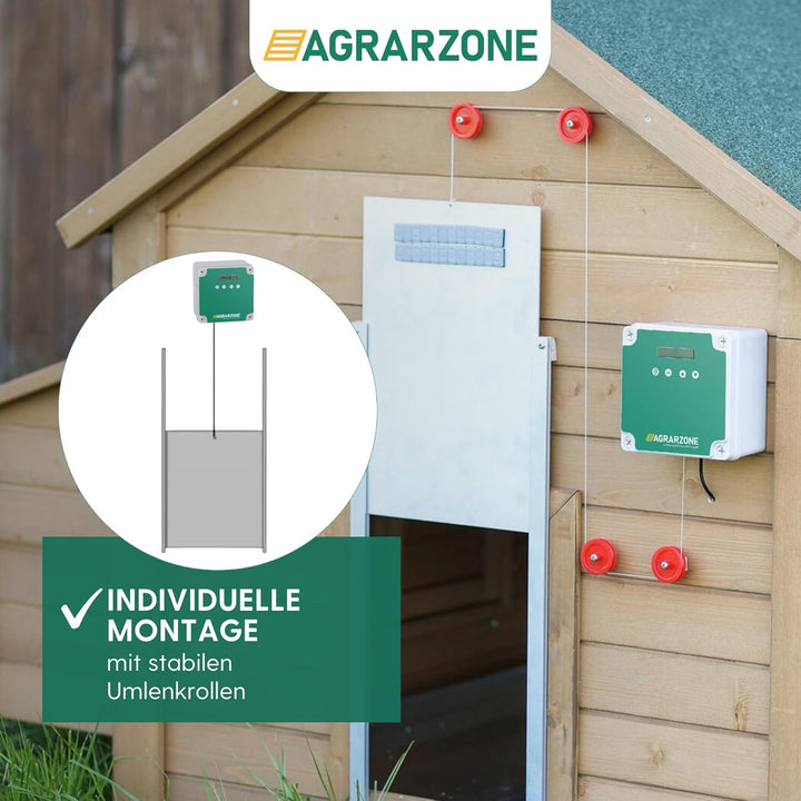Agrarzone automatische Solar Hühnertür Hühnerklappe mit Schieber 22 x 33 cm | Türöffner Hühnerstall