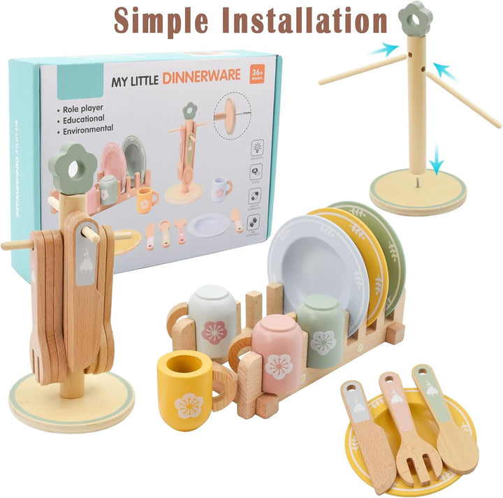 Kinderküche zubehör Holz, Aolkee Holz Spielzeug Küchengeschirr Set, Kleinkind Küche Set, küchenzubeh