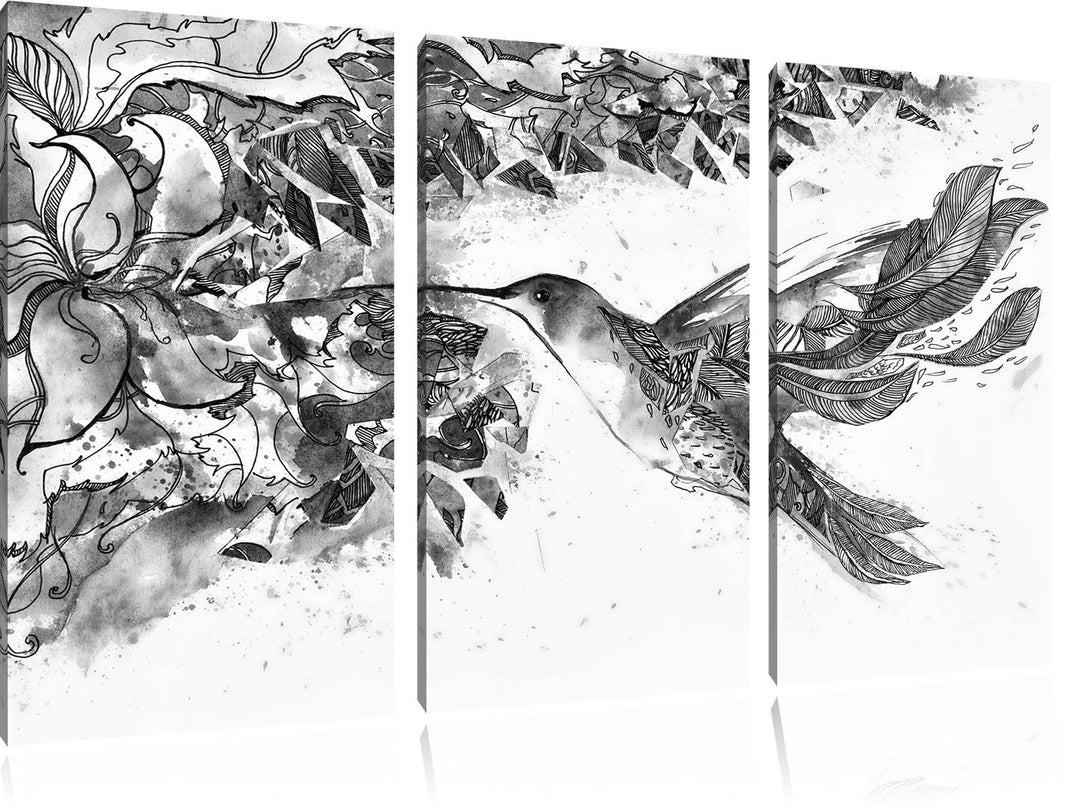 Pixxprint Kolibri Kunst als Leinwandbild/Grösse: 3 Teilig (120x80) cm/Wandbild/Kunstdruck/fertig bes