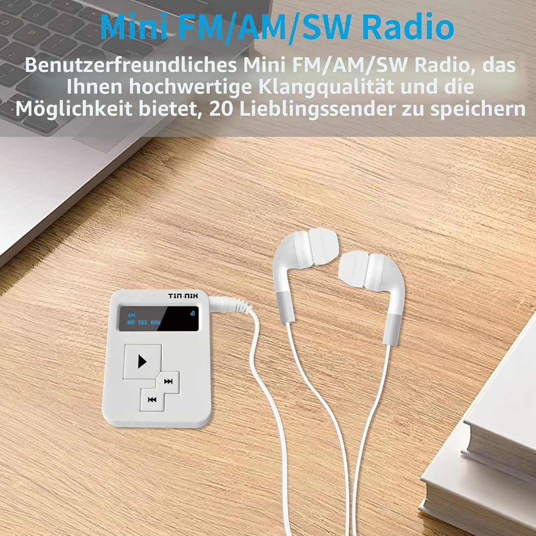 Tin-Nik AM FM SW UKW Mini-Radio: Uhrgrösse, Wiederaufladbares USB, Persönliches Taschenradio, OLED-B