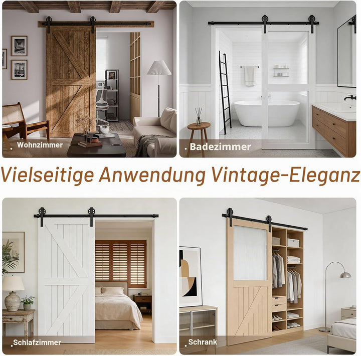 BONIKLUBA 214cm Schiebetürbeschlag-Kit 7FT Schiebetürsystem Komplettes Schienenrollen-Set J-Form Gro
