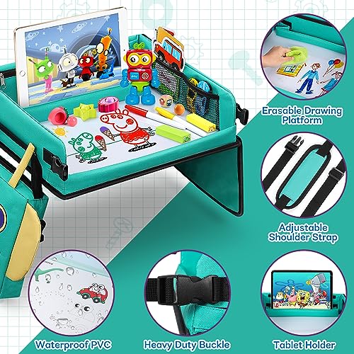 COOLJOY 2-in-1-Reisetisch für Kinder, blau und grün im Set
