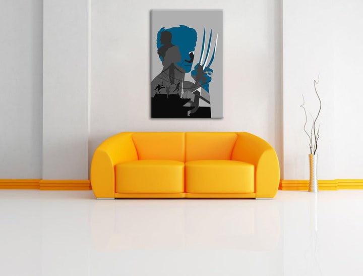 Wolverine mit ausgefahrenen Klingen schwarz/weiss Format: 100x70 auf Leinwand, XXL riesige Bilder fe