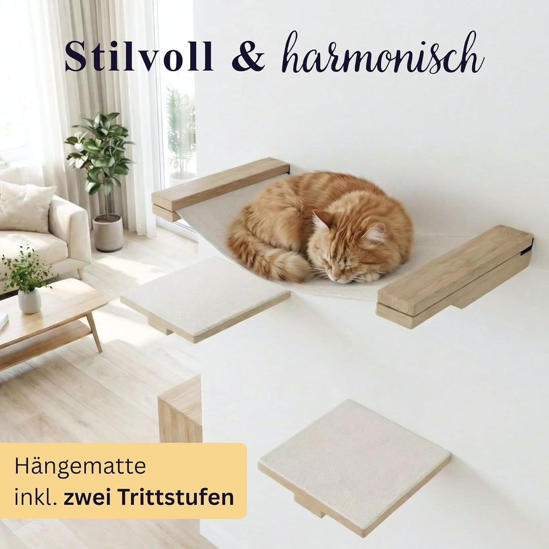 LUXOR Kletterwand Katzen Hängematte inkl. 2X Katzentreppe Wand & Befestigungsmaterial - Stabilität u