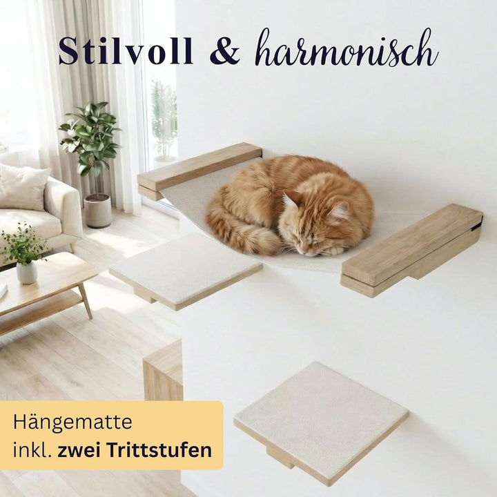 LUXOR Kletterwand Katzen Hängematte inkl. 2X Katzentreppe Wand & Befestigungsmaterial - Stabilität u