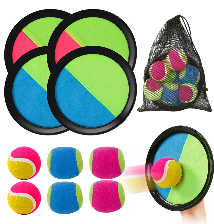 Klettballspiel Klettball Set mit 4 Fangscheiben, 6 Bälle (4 Weiche & 2 Harte), Aufbewahrungstasche |