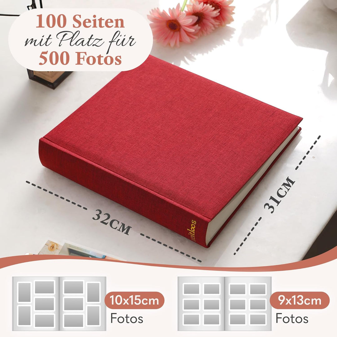 Das Fotoalbum für die Ewigkeit - 100 Seiten mit Platz für 500 Fotos. Fotoalbum leinen Fotoalbum rot