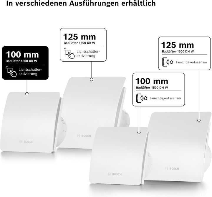 Bosch Thermotechnik Badlüfter Fan 1500 100mm Durchmesser, mit Lichtschalter-Aktivierung zur Wandmont