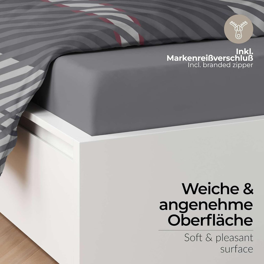etérea Bettwäsche 200x200 Baumwolle Bettwäsche-Sets - Blockberry Grau Orange - Reissverschluss, Renf