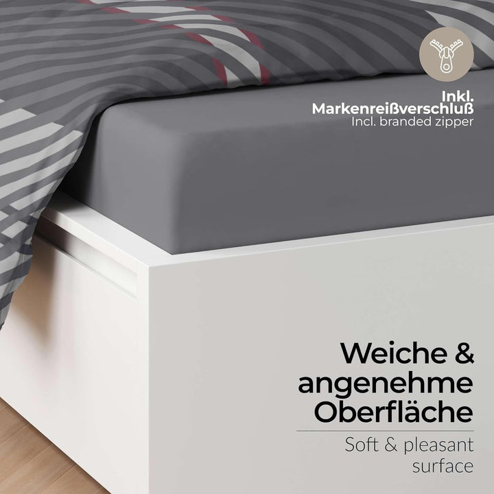 etérea Bettwäsche 200x200 Baumwolle Bettwäsche-Sets - Blockberry Grau Orange - Reissverschluss, Renf