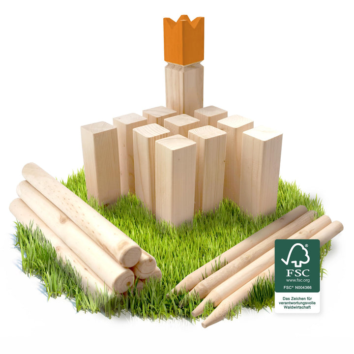 Ocean 5 Kubb - Original Wikinger Spiel | Premium Holzspiel im Stoffbeutel mit massiven Figuren | Sch