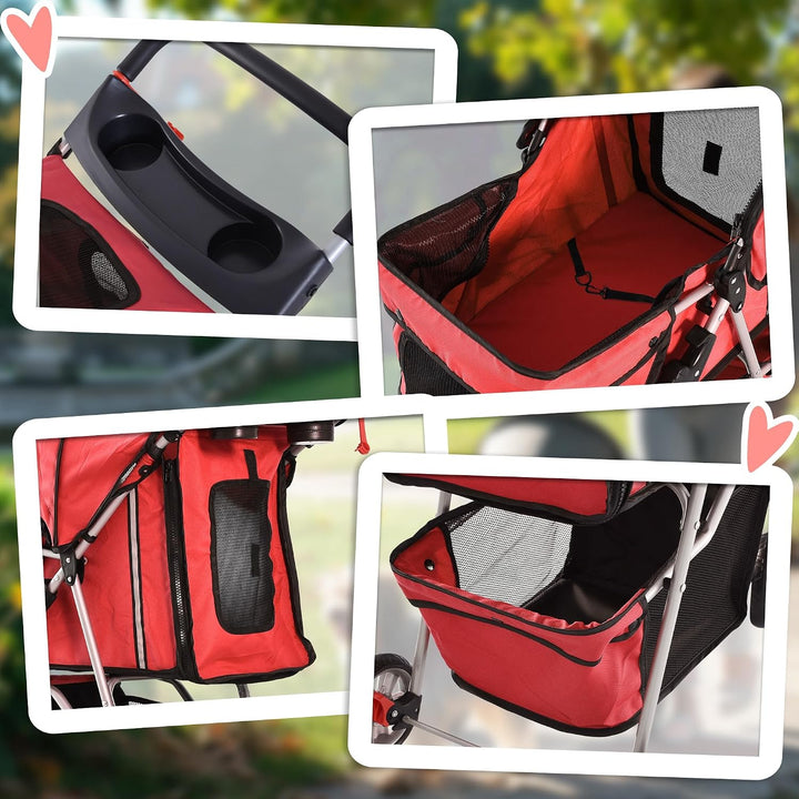 PawHut Hundewagen Hundebuggy Buggy Hunde Katzen Pet Stroller Hunde Buggy Rot Rot 75L x 45B x 97H cm,