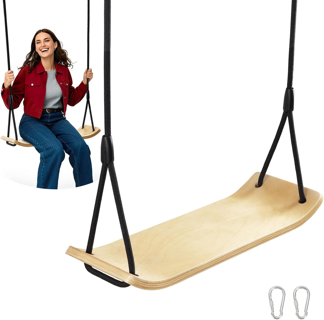 PELLOR Holzschaukel Outdoor für Kinder und Erwachsene, Schaukelsitz Holz mit höhenverstellbarem Seil