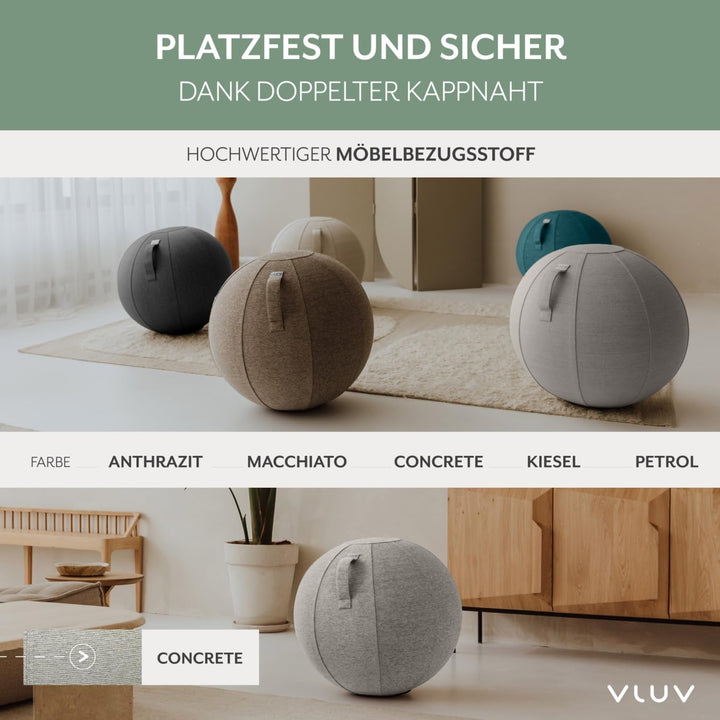 VLUV® BOL STOV Sitzball Büro Ergonomisch [Atmungsaktiv mit Tragegriff und Wegrollschutz] Waschbarer