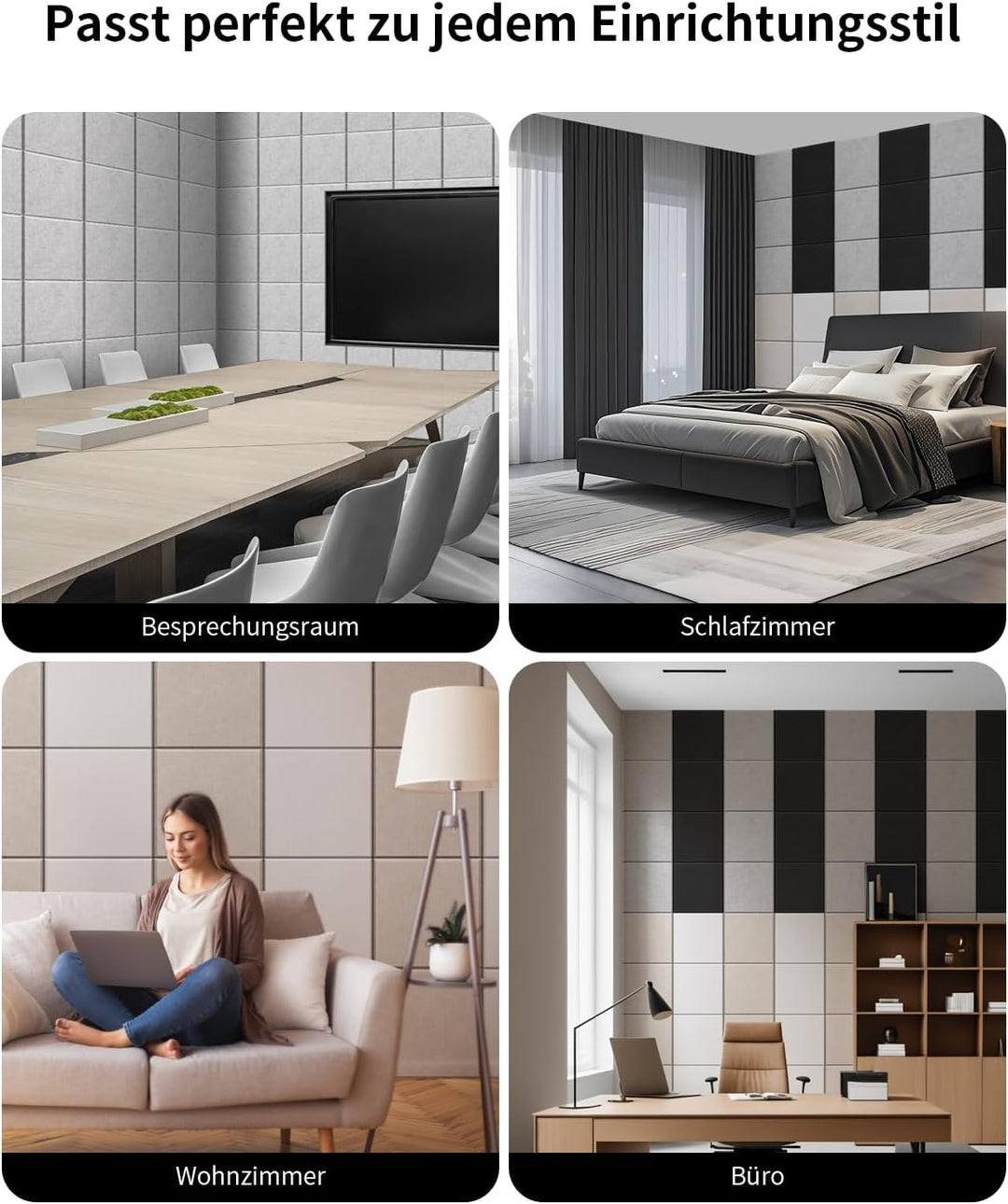24 Stück 2,16㎡ Akustikplatten Selbstklebend 30x30x0.9cm Schwarz | Akustikpaneele mit hoher Dichte 23