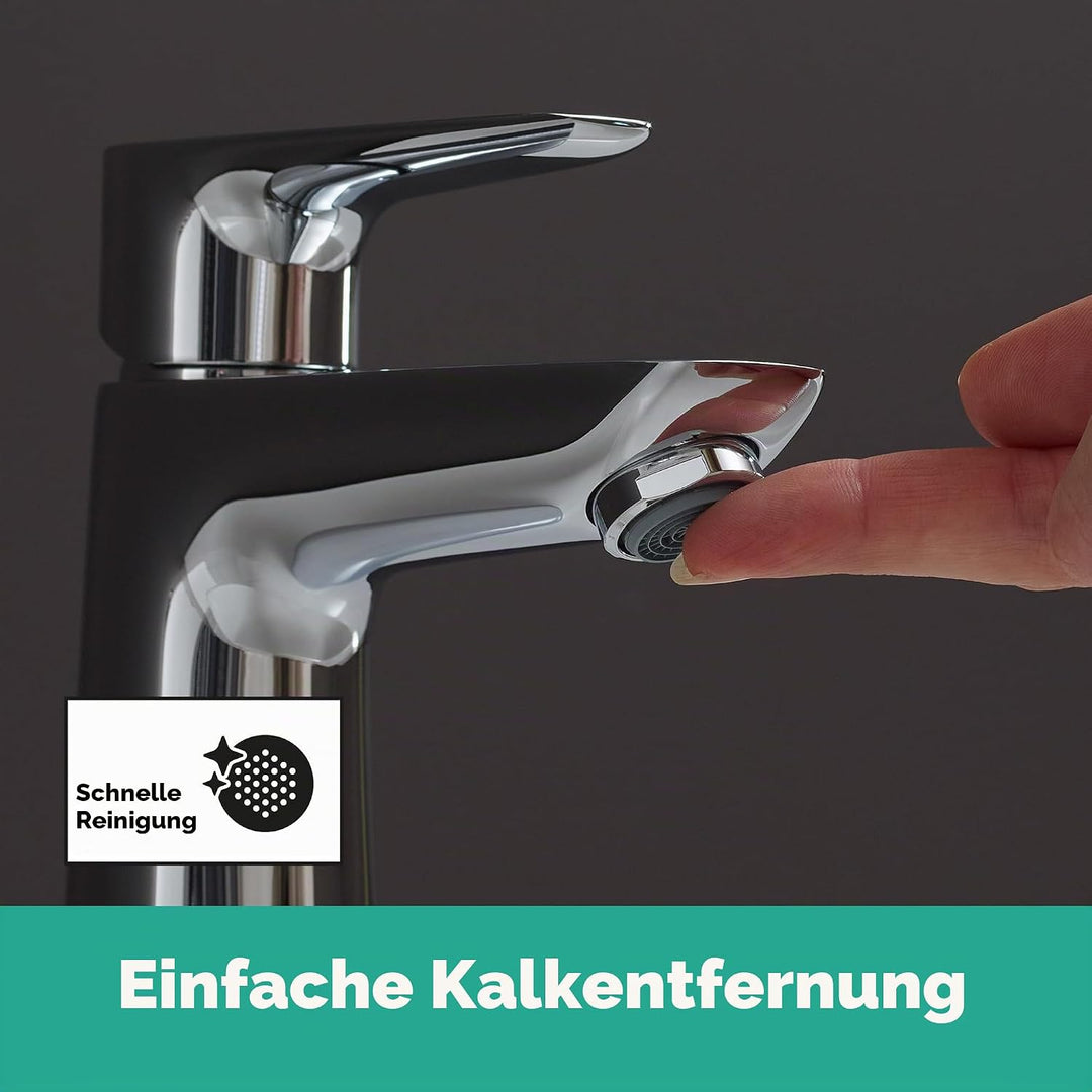 hansgrohe Waschtischarmatur Talis E, Wasserhahn Bad mit Auslauf Höhe 80 mm, ohne Ablaufgarnitur, Bad