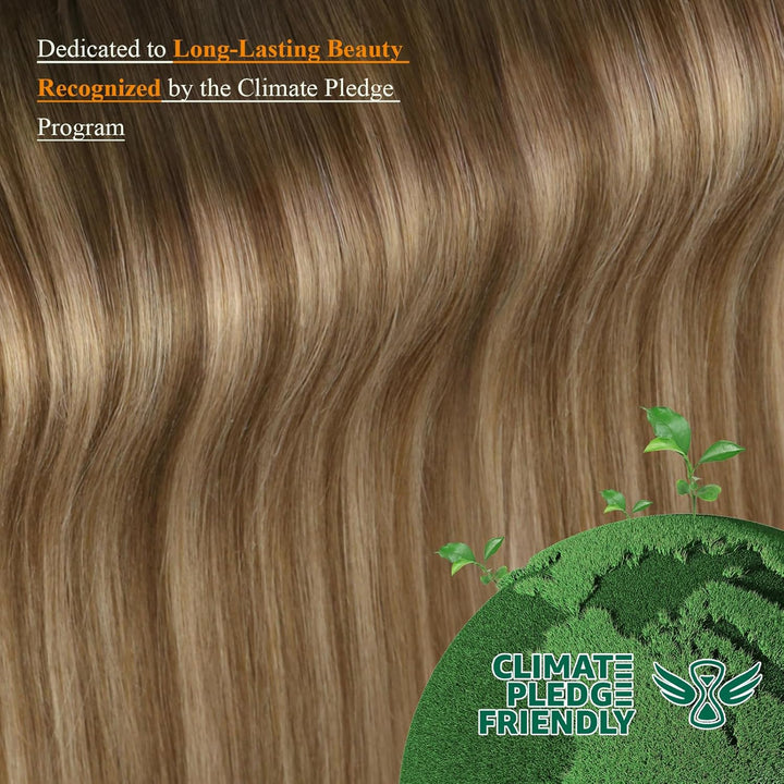 Easyouth Invisible Clip in Extension Echthaar Braun Blond Haarverlängerungen Echthaar Clips Balayage